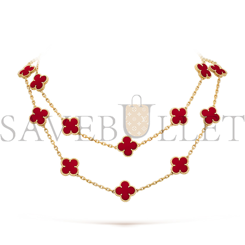 VAN CLEEF ARPELS VINTAGE ALHAMBRA LONG NECKLACE, 20 MOTIFS - YELLOW GOLD, CARNELIAN VCARD39800 VAN CLEEF ARPELS VINTAGE ALHAMBRA LONG NECKLACE, 20 MOTIFS - YELLOW GOLD, CARNELIAN VCARD39800